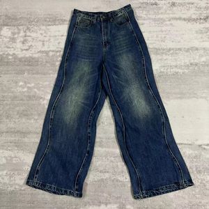 Męskie dżinsy zabytkowe dżinsy dla mężczyzn Hip Hop Rock Solid Wave Cowboy Pants Harajuku workowane jeansyzowane proste luźne spodnie nóg 230804