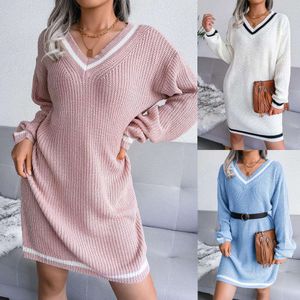 Ins stile pre-scolastico gonna maglione con scollo a V abito lavorato a maglia da donna