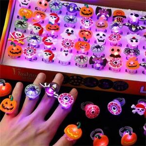 LED Light Halloween Ring Glowing Pumpkin Ghost Skull Rings Kids Gift Halloween Party Decoration for Home Horror Props Supplies GC2239