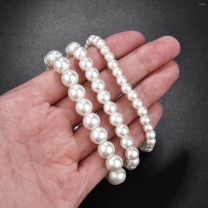 Charmarmband 6/8/10mm White Glass Pearl Handgjorda elastiska pärlor armband för kvinnor män fin smycken bröllop gåva grossist