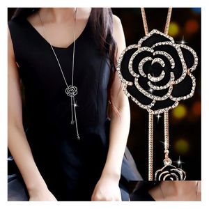 Anhänger Halsketten Zirkon Schwarz Rose Blume Lange Halskette Pullover Kette Mode Metall Kristall Angepasst Schmuck Drop Lieferung Anhänger DHCOX