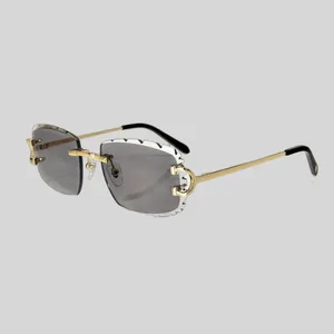 Solglasögon Diamond Cutting Rectang Frameless Summer Women Men Metal Brand Designer Sun Glasses Steampunk Vintage Goggles Shades Shades