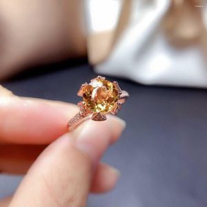 Cluster Rings 14K Rose Gold Natural Ametrine Gemstone Jewelry Wedding Anello aperto per le donne Anelli Argento 925 Bizuteria Topaz Box