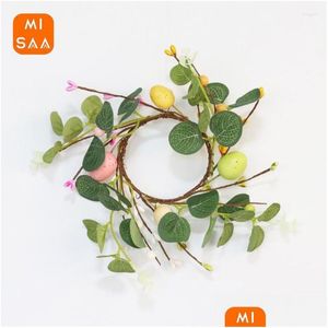 Ghirlande di fiori decorativi 6Pcs Mangiatore felice Decorazioni per la casa Kid Painting Craft Colorf Decor Easter Egg Wreath Door Wall Hanging P Dhhz3