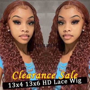 Perucas Capless Cabelo Humano Marrom Avermelhado 13x4 Deep Curly Lace Front Peruca Copper Red HD 360 Full Lace Frontal Perucas de Cabelo Humano Fall Color Deep Wave Lace Perucas x0802