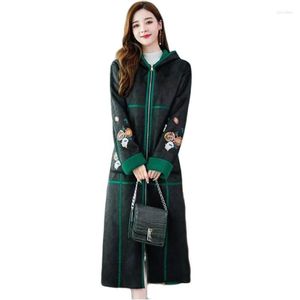 Casaco de pele feminina inverno moda estilo chinês retrô estampado de comprimento médio solto temperamento jaqueta quente com bolso