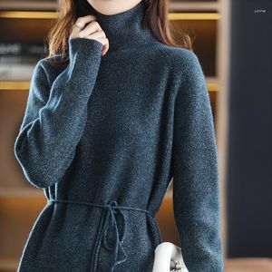 Женские свитера S-xxlfashion. Универсальный высокий воротниц шерстяной кашемировый свитер сплошной вязаный вязаный рукав.