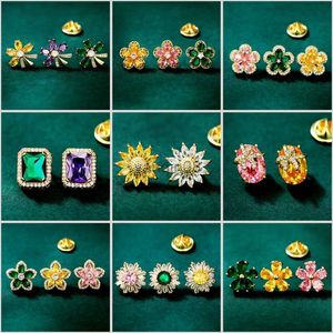 Pins Brooches Exquisite Colorful Cubic Zirconia Small Mini Lapel Pin Fashion Flower Collar Pins for Women 2022 New Summer Accessories Brooch HKD230807