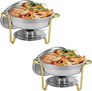 Plates Chafing Dish Buffet Set 2 Pack Round Stainless Steel Foldable Chafers And Warmers Sets 5 QT Full Size W/Water Pan P