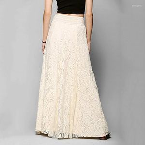 Skirts Women Elegant Long Maxi Skirt Full Lace Boho Beach Dress Fashion Pleated Tulle Wedding Clothes S-XL