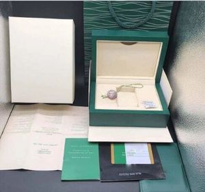 Smyckeslådor 12st Green Watch Box med papperskort och väskor Luxury Woman Watches Box Man AAA Watche Wristwatch Box 230804