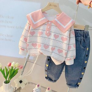 Kleidungssets Frühling Herbst Mädchen Babykleidung Outfits Liebe Top Jeans Anzüge für Kleinkind 1. Babys Geburtstag