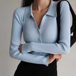 Женские трикотажные женщины сексуальные V Neck Опенсильный вязаный кардиганский свитер шикарные сплошные кнопки с твердым цветом Y2K Tops осень зимняя корейская одежда