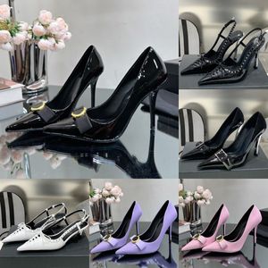 La bağcıklı pin-nokta slingback pompalar sandal tasarımcı kadınlar İtalya lüksler katır süslemeli baldır deri parayı yüksek topuklu sandallar sanallar düğün parti ayakkabıları