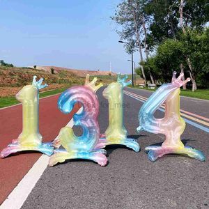 32 Polegadas Crystal Gradient Number Stand Foil Balloons com Crown Figures Globos 0-9 Birthday Party Decorations Wedding Baby Shower HKD230808