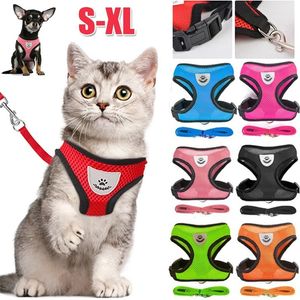 Dog Collars Leashes Cat Harness with Lead Leash Adjustable Vest Polyester Mesh Breathable Harnesses Reflective sti for Small accessories 230807