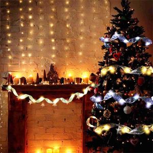 10m juldekoration LED Ribbon Lights Christmas Tree Ornament Diy Lace Bows String Lights Navidad Home Decors Nyår L230620