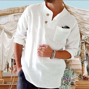 Camisas casuais masculinas 2023 linho de algodão de alta qualidade manga longa bonito vintage masculino