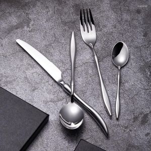 Dinnerware Sets 24Pcs/set Silver Steel Cutlery Set Flatware Tableware Silverware Dinner Fork Knife Spoon Drop