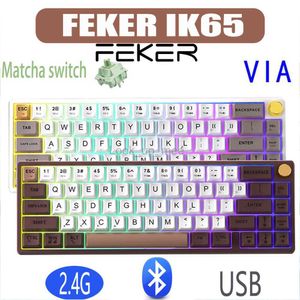 FEKER IK65 VIA Bluetooth Mechanical Keyboard Bt 2.4G Hot Swap Matcha Switch Gasket PBT Keycaps 3Modes RGB 65% Knob Keyboard HKD230808