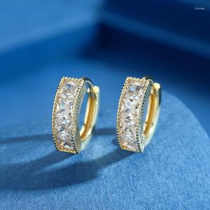 Hoop Earrings Luxury Crystal Square Stone Earring White Zircon Small Round For Women Vintage Gold Color Metal Jewelry Party Gift