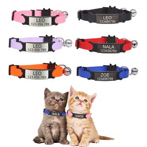 Hundhalsar Löser Personlig ID -tagg Kattkrage Bell Gravering Säkerhetsavbrott Small Nylon Justerbar för valpkattungar Halsband 230807