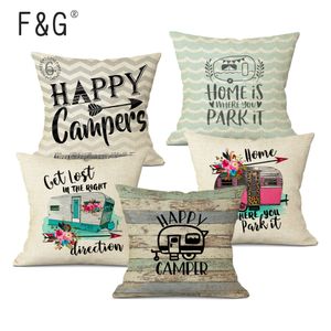 Fronha Camper Capa de Almofada Dias de Acampamento Decorativa para Casa Decoração de Jardim Fronha de Linho Cojines Decorativos Para Sof 230808