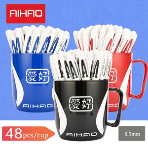 Gel Pens Top Brand Promotions! 48pcs Pen AIHAO 801A 05mm Cap Neutral Ink Exam Essential School and Office Supplies for Smooth 230807