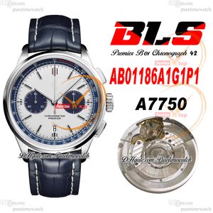 BLS V2 Premier B01 ETA A7750 Automatic Chronograph Mens Watch 42 Silver Blue Dial Leather Special Edition Exclusive AB01186A1G1P1 Super Edition Reloj Puretime C3