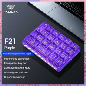 aula F21透明ワイヤレストライモードBluetooth 21 Numeric Keypad Mechanical Keyboardデスクトップラップトップのホットスワップ可能HKD230808