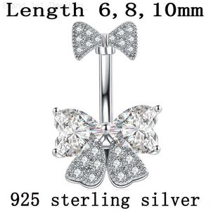 Belly Button Ring Bow Real 925 Sterling Silver Bowknot Heart Zircon Stone Clear Bow Navel Bar Banana Body Piercing Fine Jewelry L230808