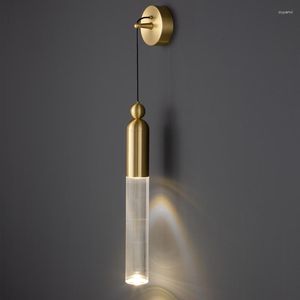 Wall Lamps Brass Simple Bathroom Mirror Front Lamp Bedside Modern Nordic Bedroom All Copper Acrylic
