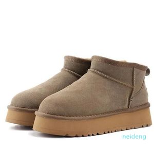 Designer-Mini-Plateau-Stiefel für Damen, Winter-Knöchel-Australien-Schneestiefel, dicker Boden, warme, flauschige Lederstiefel