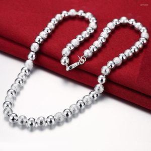 Chains Classic 925 Sterling Silver Necklaces Jewelry 20 Inches Vintage 8MM Frosted Smooth Beads Fashion Necklace Women Christmas Gifts