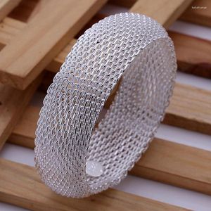 Bangle Fashion Silver Color Jewelry Factory прямой высококачественный элегантный ретро -женщина -женщина Big Mesh закрыто круглое браслет