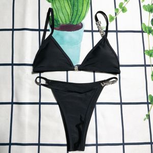 Crystal Letter Decorative Bikini Wonmen Designer Spring and Summe Rimless Underwear Swimsuit Set