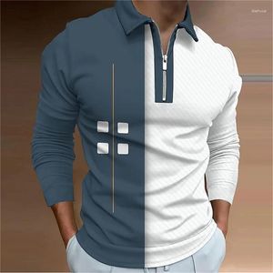 Polo da uomo Primavera Autunno Polo a maniche lunghe scozzesi a quattro quadrati Camicia casual da lavoro con bottoni Camicie alla moda Abbigliamento uomo