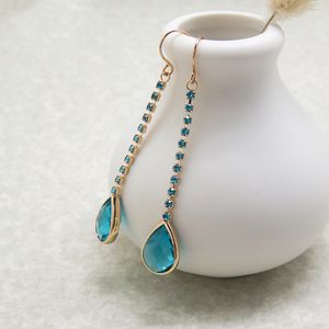 Advanced Blue Diamond Droplet Pendant Long Tassel Earrings Simple and Luxury Zircon Earrings Women's Earrings 000017