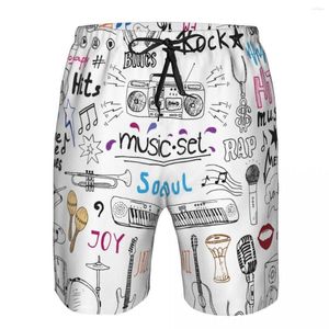 Shorts masculino desenhado à mão esboço com notas instrumentos sinal de secagem rápida natação para homens roupa de banho maiô calção de banho roupa de praia