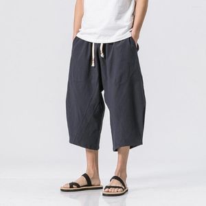 Herr shorts sommar lös bomullslinne avslappnade byxor harem byxor kinesisk stil kalvlängd tröjor män kläder
