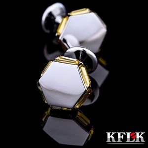 KFLK joias moda marca de camisas abotoaduras abotoaduras de cristal amarelo botão de casamento de luxo masculino convidados de alta qualidade 230807