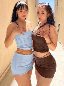 Skirts Womens Outfits Y2k Bodycon Dress Mini And Tube Top Matching Sets Beach Wear Sexy Two Piece Summer