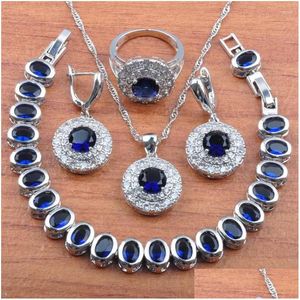 Brincos Conjunto de Colar Feminino Jóias de Noiva Qualidade Azul Zircônia e Pingente Anel Pulseiras Js0269 Conjuntos Drop Delivery Dhgarden Dh7Cf