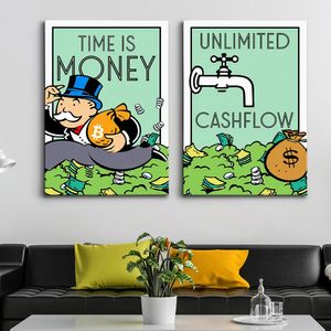 Time Is Money Monopoly Inspirierendes Zitat-Poster, Cartoon-Anime-Leinwandgemälde, motivierende Wandkunst, Wohnzimmer, Spielzimmer, Heimdekoration, Wo6