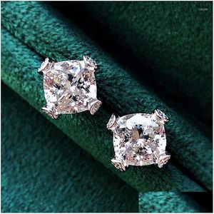 Orecchini a bottone Huitan Eternity Square Cubic Zirconia Crystal For Women Ear Piercing Simple Versatile Lady Accessori Classic Dhgarden Dhqal