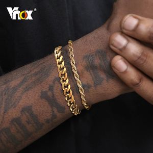 Charm-Armbänder Vnox Basic Herren Cuban Twist Rope Chain 123 Stück in einem Set Goldfarbe Edelstahl Figaro Weizenglieder 230807