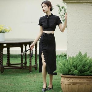 Work Dresses Lnsozkdg Chinese Qipao Women's Luxury Summer Style Skirt Design Sense Temperament Improvement Two Piece Set