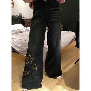 Męskie dżinsy Deeptown Star Girls Y2K Harajuku Jean Black Grunge Denim Denim Spods Streetwear Wewkarzka szerokie legalne spodnie 90S Estetyka 230807