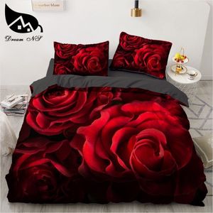 Conjuntos de cama Dream NS Red Rose 3D Floral Duvet Cover Set Flower Bed Linen Double Sheet Edredom Summer Colcha King Size 230808