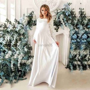 Maternity Dresses Cute White Maternity Dresses For Baby Shower Party Lace Pregnancy Photo Shoot Maxi Gown Elegence Pregnant Women Photography Prop HKD230808